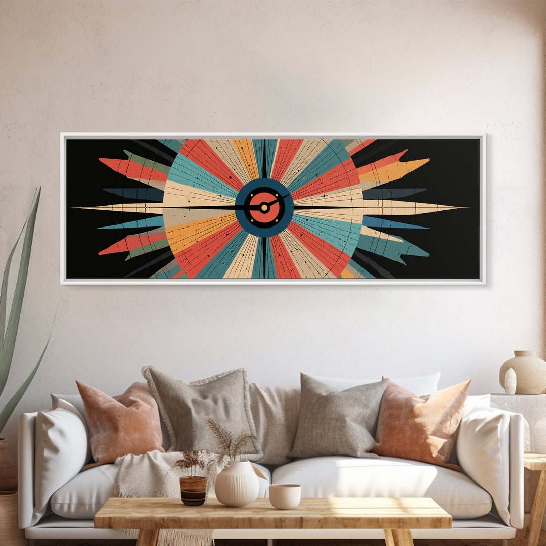 Retro Atomic Target Starburst Wall Art, Midcentury Modern Abstract Print, Geometric MCM Decor, Panoramic Space Age Poster