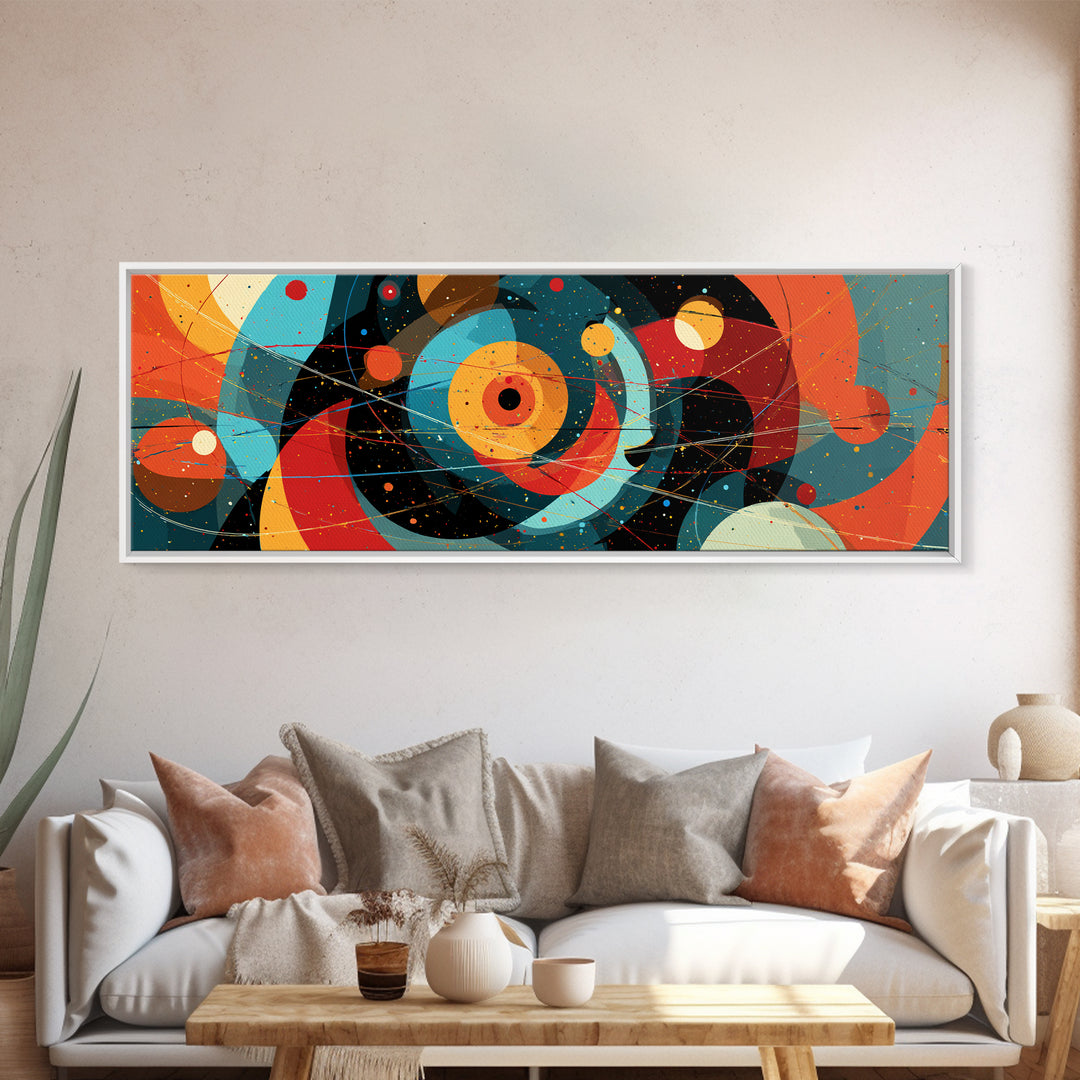 Vibrant Cosmic Circles And Orbits Canvas Print, Midcentury Modern Abstract Wall Art, Space Age Retro Office Decor, Large Art Print