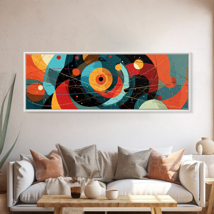 Vibrant Cosmic Circles And Orbits Canvas Print, Midcentury Modern Abstract Wall Art, Space Age Retro Office Decor, Large Art Print