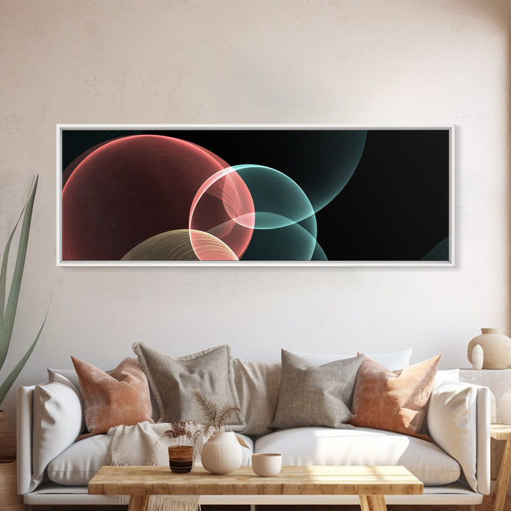Translucent Floating Spheres Canvas Print, Modern Abstract Art, Blue Pink Geometric Wall Decor, Minimal Office Wall Art Print