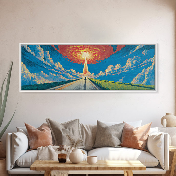Surreal Road To Radiant Tower Wall Art, Sci Fi Retro Poster, Colorful Landscape Canvas Print, Modern Living Room Decor And Office Art