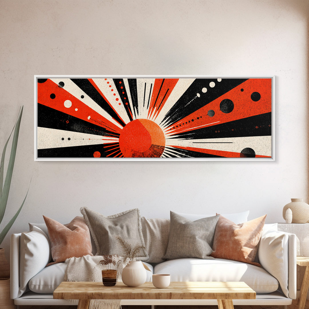 Bold Red Sunburst Dot Pattern Wall Art, Atomic Retro Art, Midcentury Modern Geometric Poster, Framed Canvas Print For Home Decor