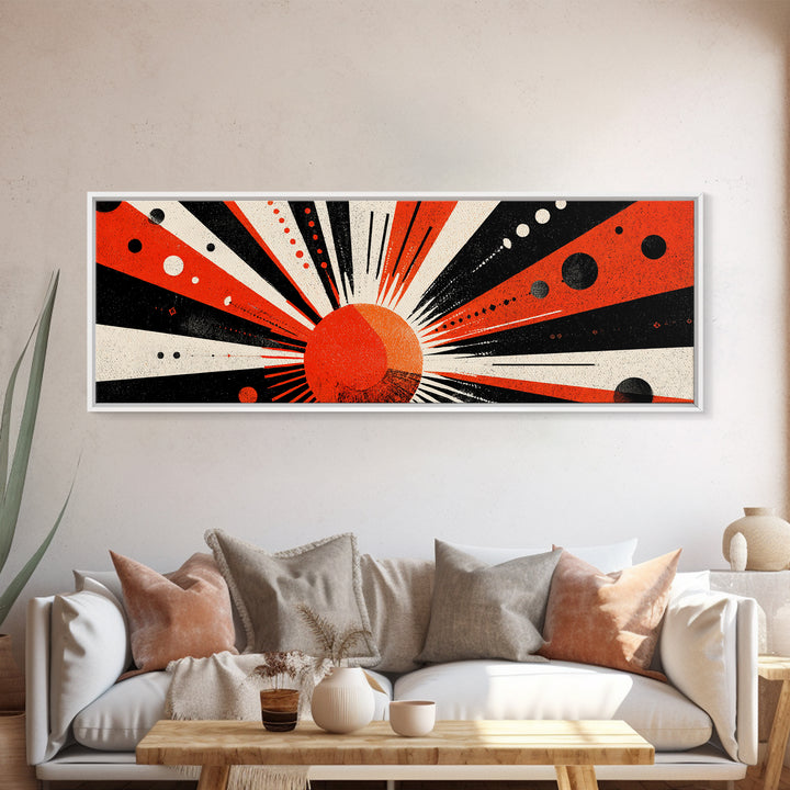 Bold Red Sunburst Dot Pattern Wall Art, Atomic Retro Art, Midcentury Modern Geometric Poster, Framed Canvas Print For Home Decor