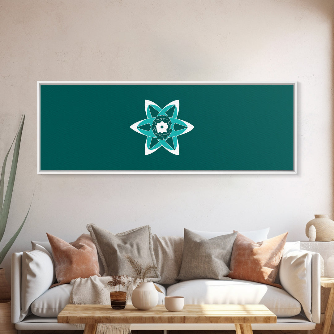 Minimal Teal Atomic Flower Wall Art, Mid Century Modern Abstract Art, MCM Wall Decor, Space Abstract Art, Digital Art Print