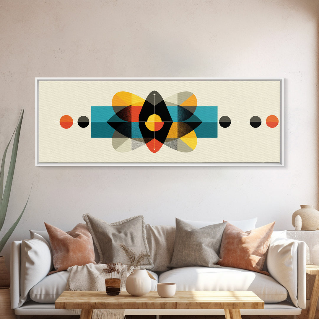 Bold Geometric Atom Abstract Canvas Print, Mid Century Modern Wall Decor, Bauhaus Poster, Atomic Art, Colorblock Art Print