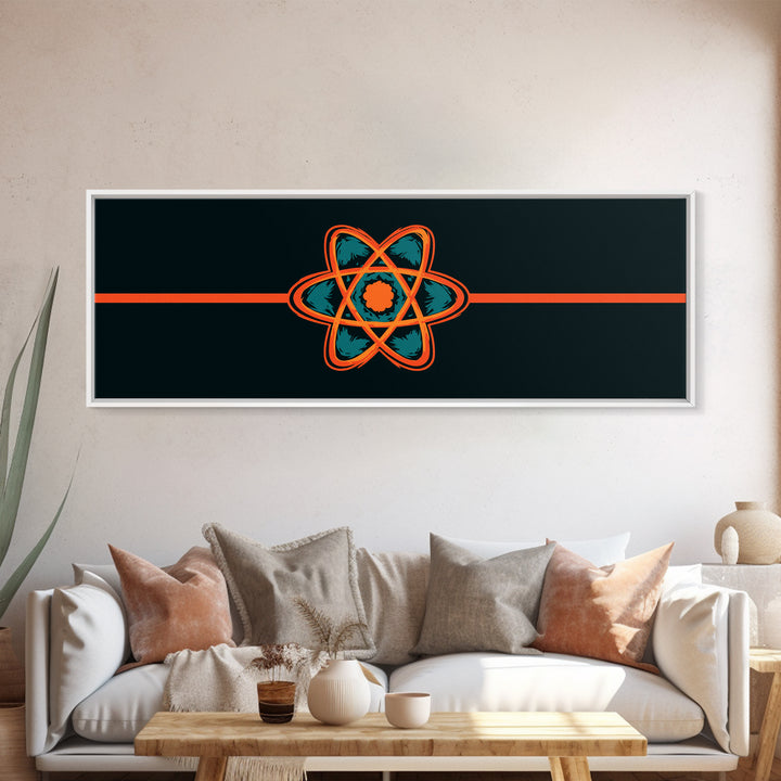 Dark Teal Atom With Red Stripe Wall Art, Mid Century Modern Abstract Decor, Retro Sci Fi Poster, Atomic Art, Modern Art Print