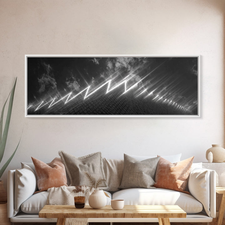 Black And White Lightning Perspective Wall Art, Modern Abstract Art Print, Sci Fi Retro Poster, Masculine Office Wall Decor