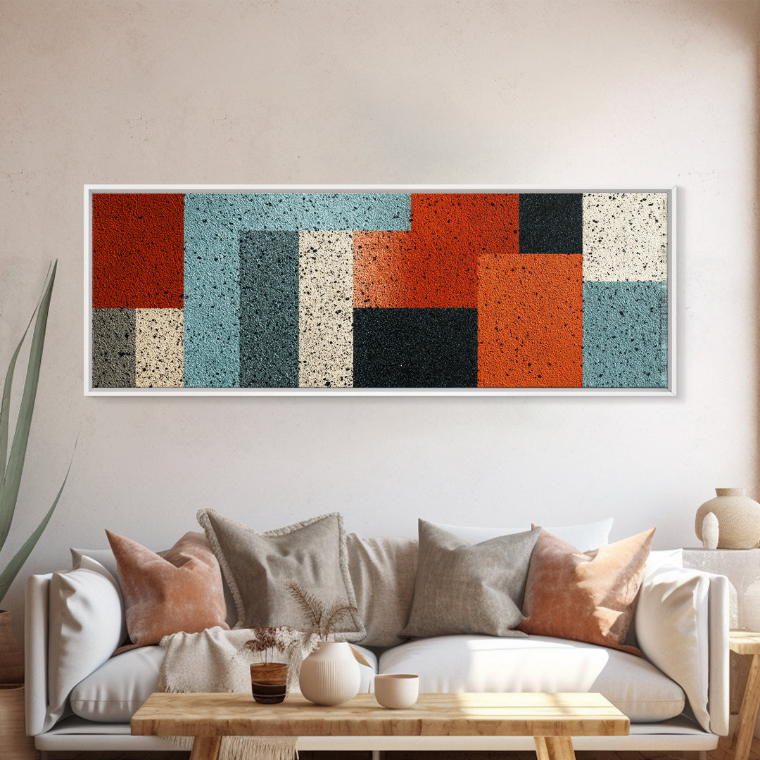 Orange Teal Geometric Block Wall Art, Midcentury Modern Art Print, Bauhaus Abstract Poster, Retro Office Decor For Living Room Home Decor