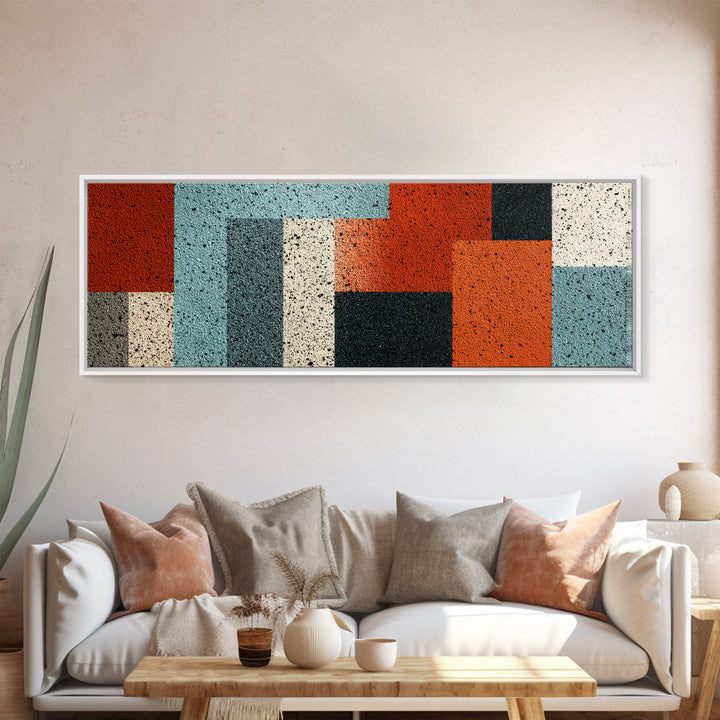 Orange Teal Geometric Block Wall Art, Midcentury Modern Art Print, Bauhaus Abstract Poster, Retro Office Decor For Living Room Home Decor