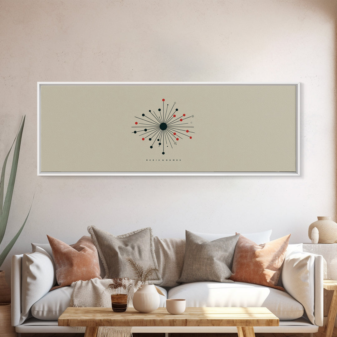 Minimal Atomic Starburst Wall Art, Midcentury Modern Print, Beige Black Red Geometric Poster, Retro Office Decor Gift For Home