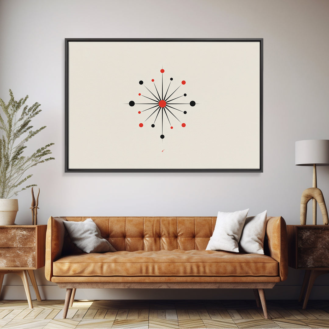 Red Black Atomic Starburst Wall Art, Midcentury Modern Art Print, Minimalist Geometric Poster, Retro MCM Wall Decor, Atomic Ranch Home Decor