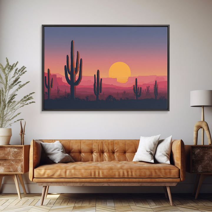 Purple Pink Saguaro Sunset Wall Art, Retro Desert Landscape Print, Midcentury Modern Poster, Colorful Southwestern Decor