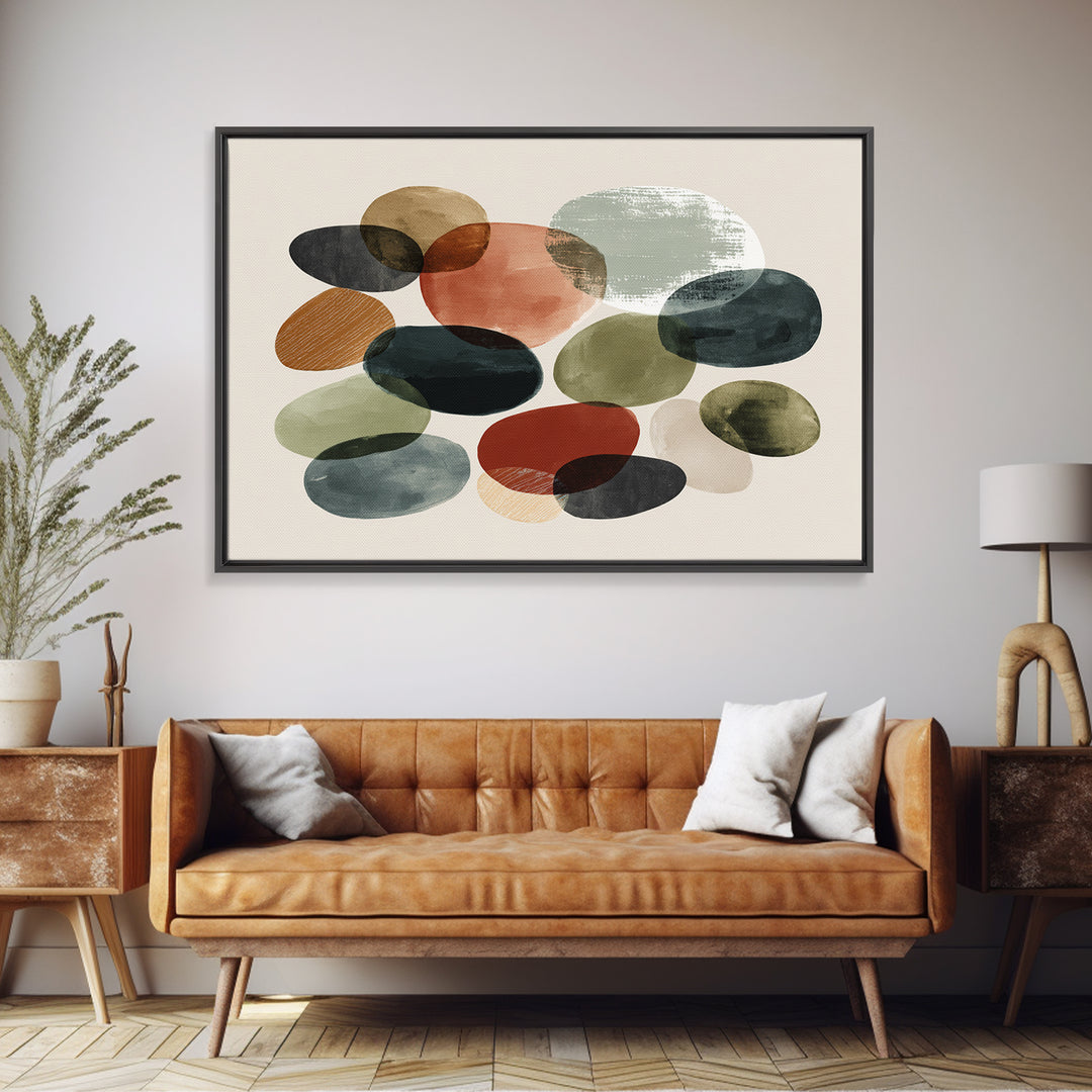 Overlapping Muted Oval Shapes Canvas Print, Midcentury Modern Art, Abstract Wall Decor, Bauhaus Poster, MCM Home Decor Print