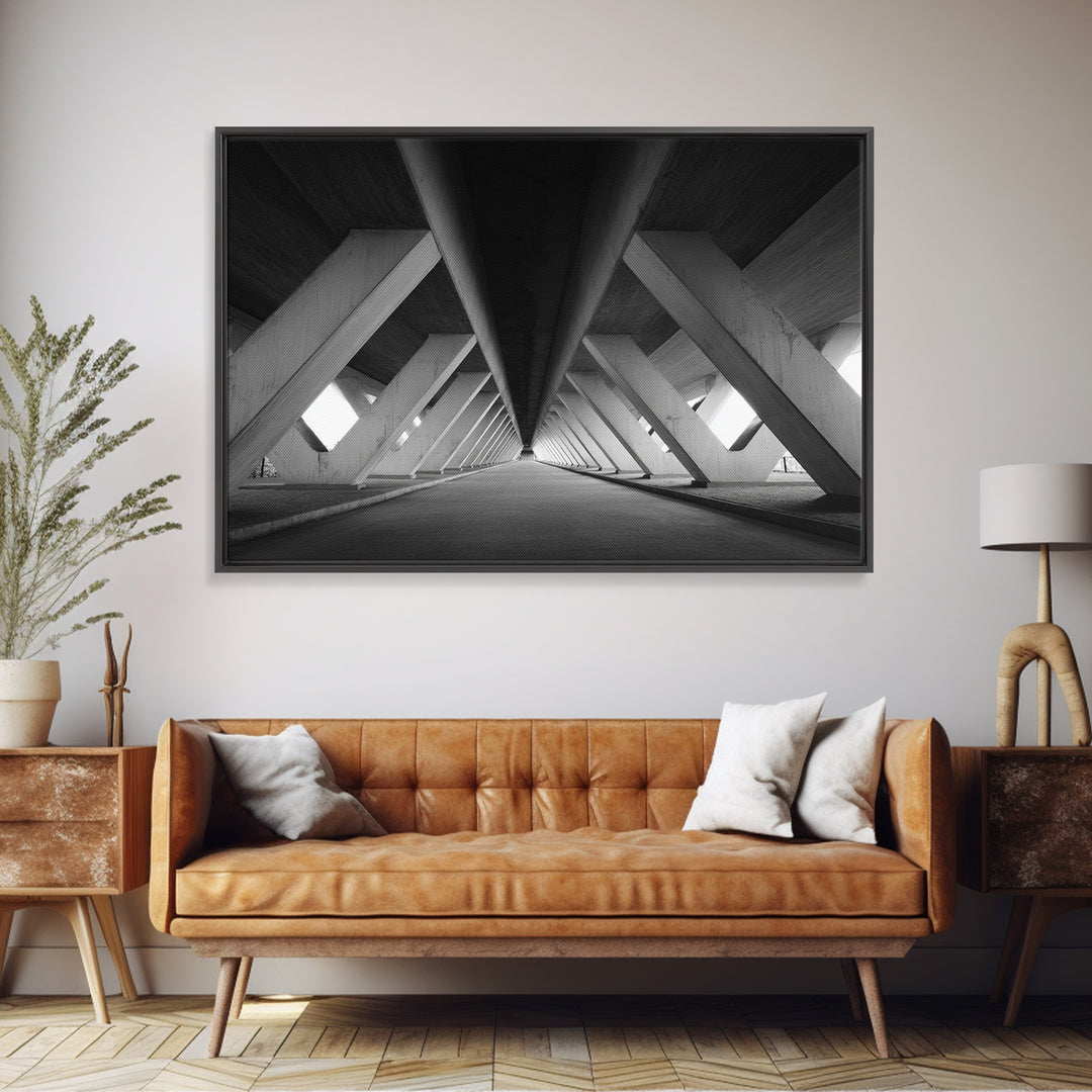 Symmetric Underpass Vanishing Point Wall Art, Black And White Architecture Print, Minimalist Modern Office Decor Gift Idea, Large Poster