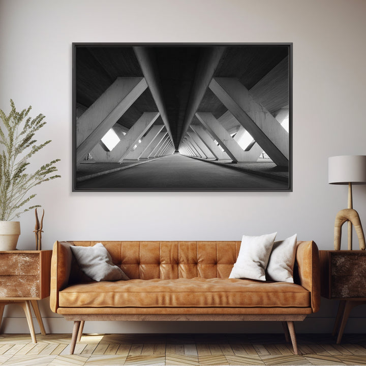 Symmetric Underpass Vanishing Point Wall Art, Black And White Architecture Print, Minimalist Modern Office Decor Gift Idea, Large Poster