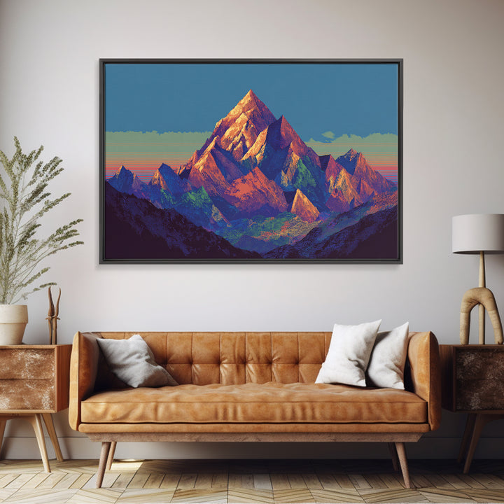 Vibrant Sunset Alpine Mountain Wall Art, Mid Century Modern Landscape Poster, Colorful Retro Home Decor, Large Canvas Print
