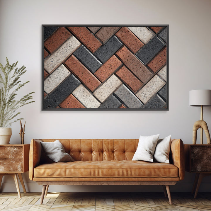 Herringbone Brick Pattern Canvas Print, Geometric Wall Art, Industrial Modern Decor, Earth Tone Texture, Home Office Poster