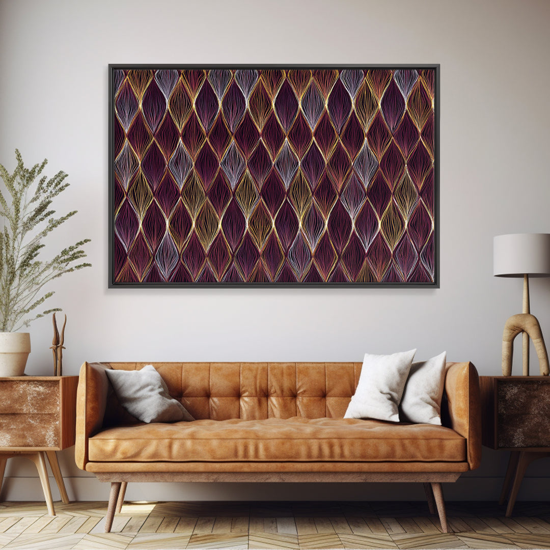 Purple Gold Diamond Pattern Wall Art, Retro Geometric Print, Art Deco Decor, Maximalist Textile Poster, MCM Home Accent Gift