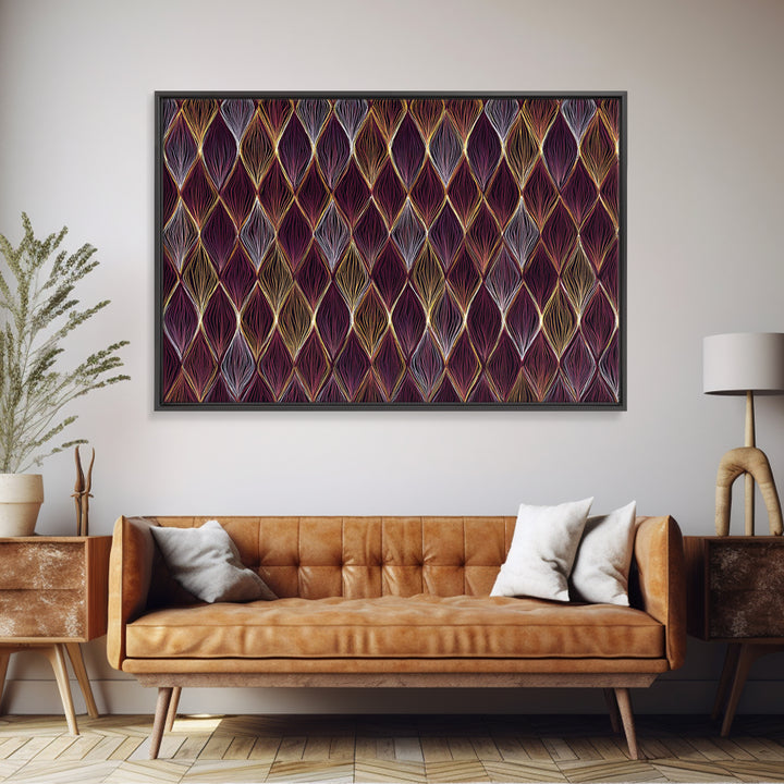 Purple Gold Diamond Pattern Wall Art, Retro Geometric Print, Art Deco Decor, Maximalist Textile Poster, MCM Home Accent Gift