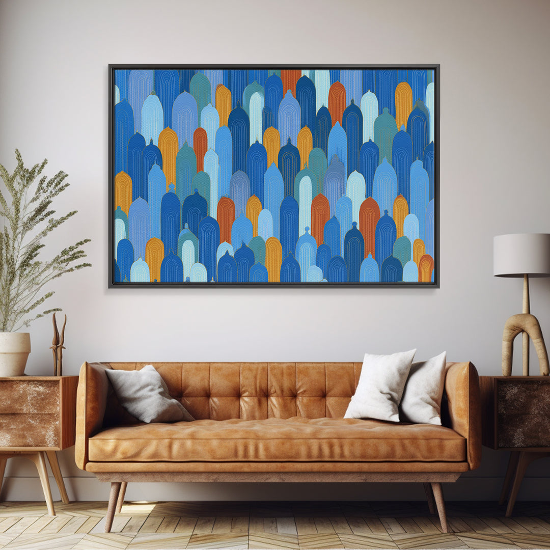 Blue Moorish Arch Pattern Canvas Print, Midcentury Modern Wall Art, Architectural Art, Geometric Poster For Living Room Decor