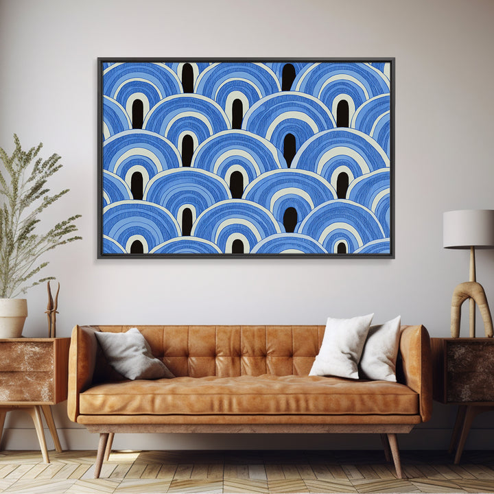 Blue Art Deco Scallop Arches Wall Art, Geometric Pattern Print, Modern Wall Decor, Coastal Abstract Poster, Bedroom Decor
