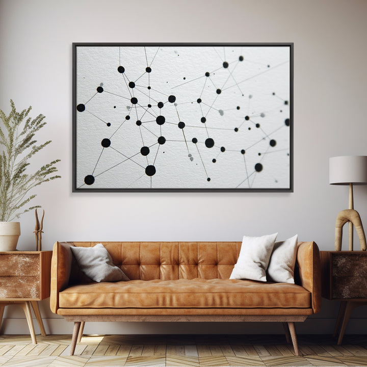 Black Molecular Network Canvas Print, Minimalist Geometric Wall Art, Modern Abstract Art, Science Office Decor, Monochrome Poster