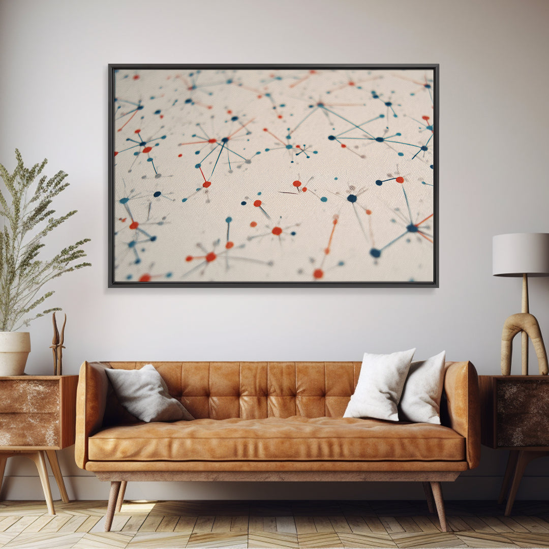 Atomic Network Dots And Lines Canvas Print, Mid Century Modern Wall Art, Geometric Abstract Art, Retro Office Decor, Home Decor