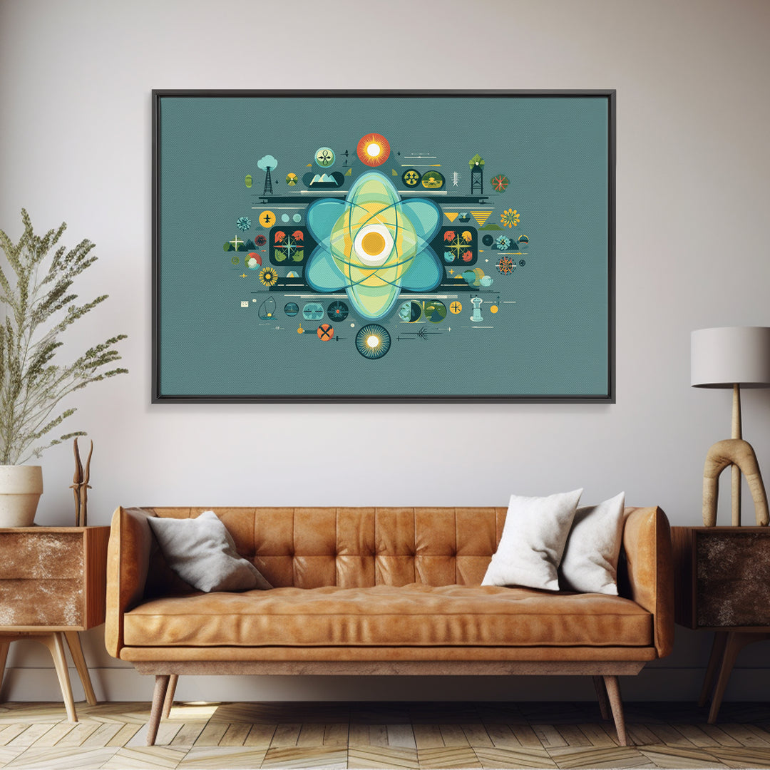 Teal Atomic Diagram Wall Art, Midcentury Modern Science Poster, Geometric Abstract Print, Retro MCM Home Office Decor Gift
