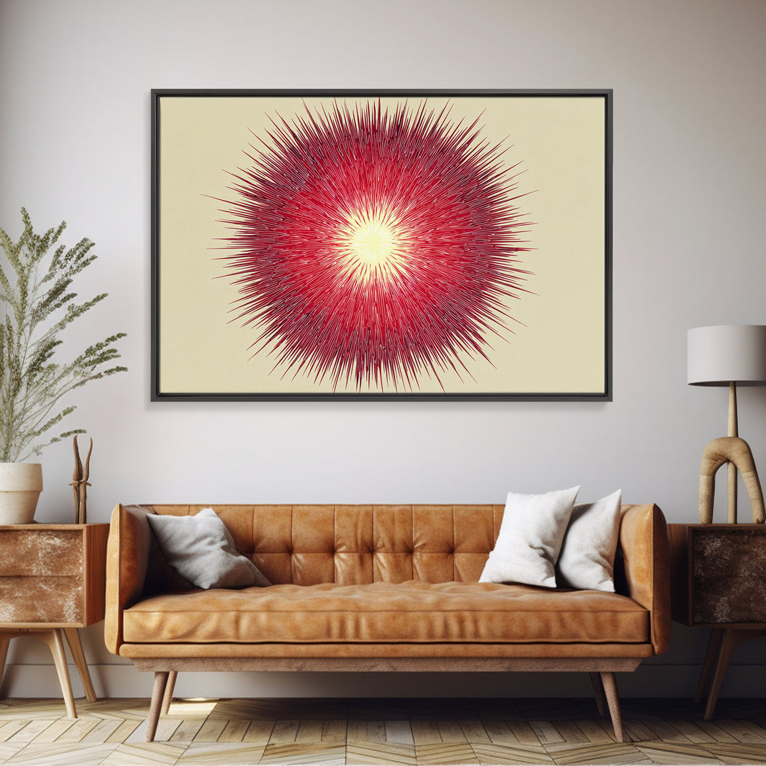 Red Radial Sunburst Wall Art, Midcentury Modern Art Print, Atomic Geometric Decor, Retro MCM Living Room Home Decor Poster