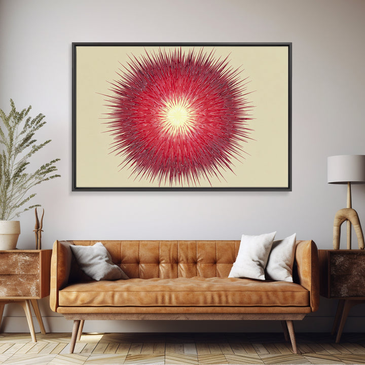 Red Radial Sunburst Wall Art, Midcentury Modern Art Print, Atomic Geometric Decor, Retro MCM Living Room Home Decor Poster
