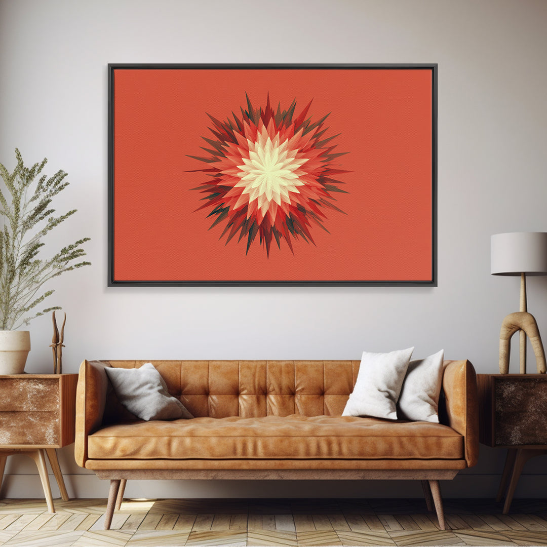 Layered Red Starburst Canvas Print, Midcentury Modern Art, Atomic Geometric Poster, Orange Retro Wall Decor For Living Room