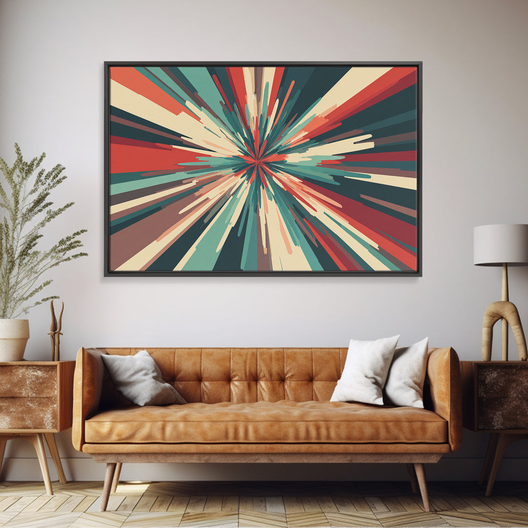 Teal Red Abstract Burst Wall Art, Midcentury Modern Geometric Print, Retro Colorblock Decor, Bold MCM Office And Living Room Poster