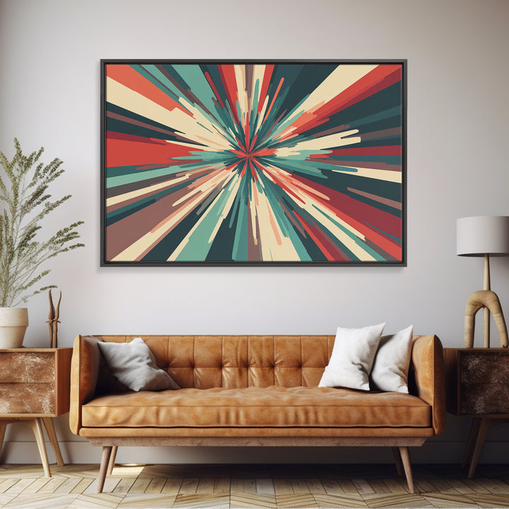 Teal Red Abstract Burst Wall Art, Midcentury Modern Geometric Print, Retro Colorblock Decor, Bold MCM Office And Living Room Poster