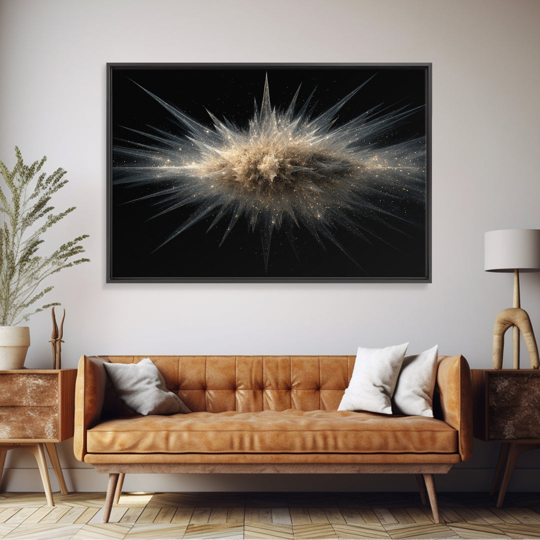 Gold Cosmic Explosion Canvas Print, Modern Abstract Art, Space Abstract Wall Decor, Black Galaxy Poster For Home Office Decor