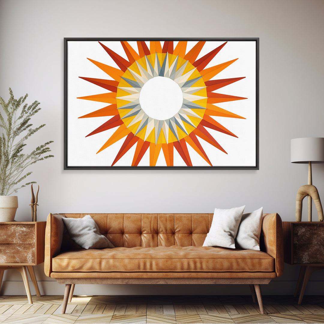Orange Geometric Sunburst Wall Art, Midcentury Modern Art Print, Atomic Circle Poster, Yellow Retro Decor For Living Room
