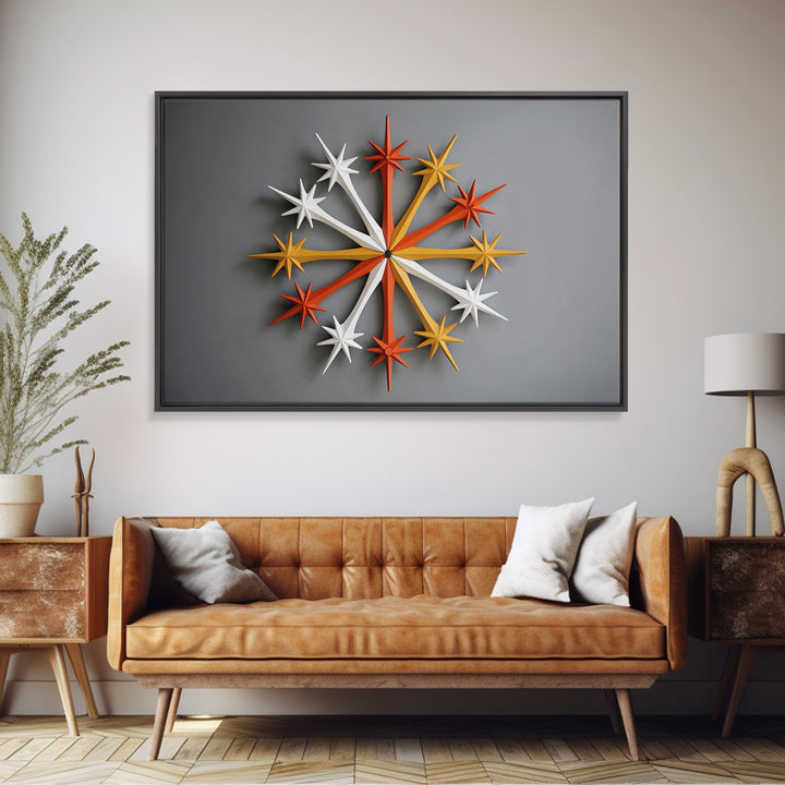 Atomic Star Wall Sculpture Wall Art, Midcentury Modern Home Decor Print, Retro 50s Space Age Poster, Orange Yellow Gray MCM