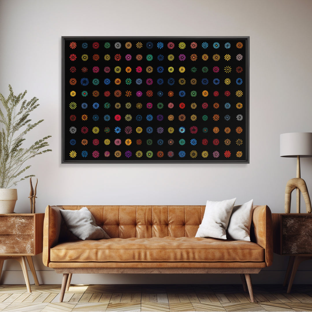 Colorful Atomic Starburst Grid Wall Art, Midcentury Modern Print, Retro Pattern Poster, Groovy MCM Home Decor Canvas Print
