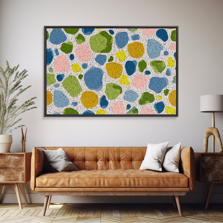 Pastel Pebble Terrazzo Abstract Wall Art, Midcentury Modern Art Print, MCM Colorful Geometric Decor, Framed Canvas Print