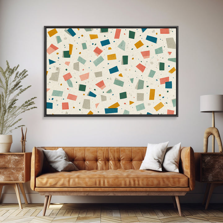 Confetti Geometric Shapes Wall Art, Midcentury Modern Art Print, Retro Colorblock Pattern, MCM Office Decor Canvas Print