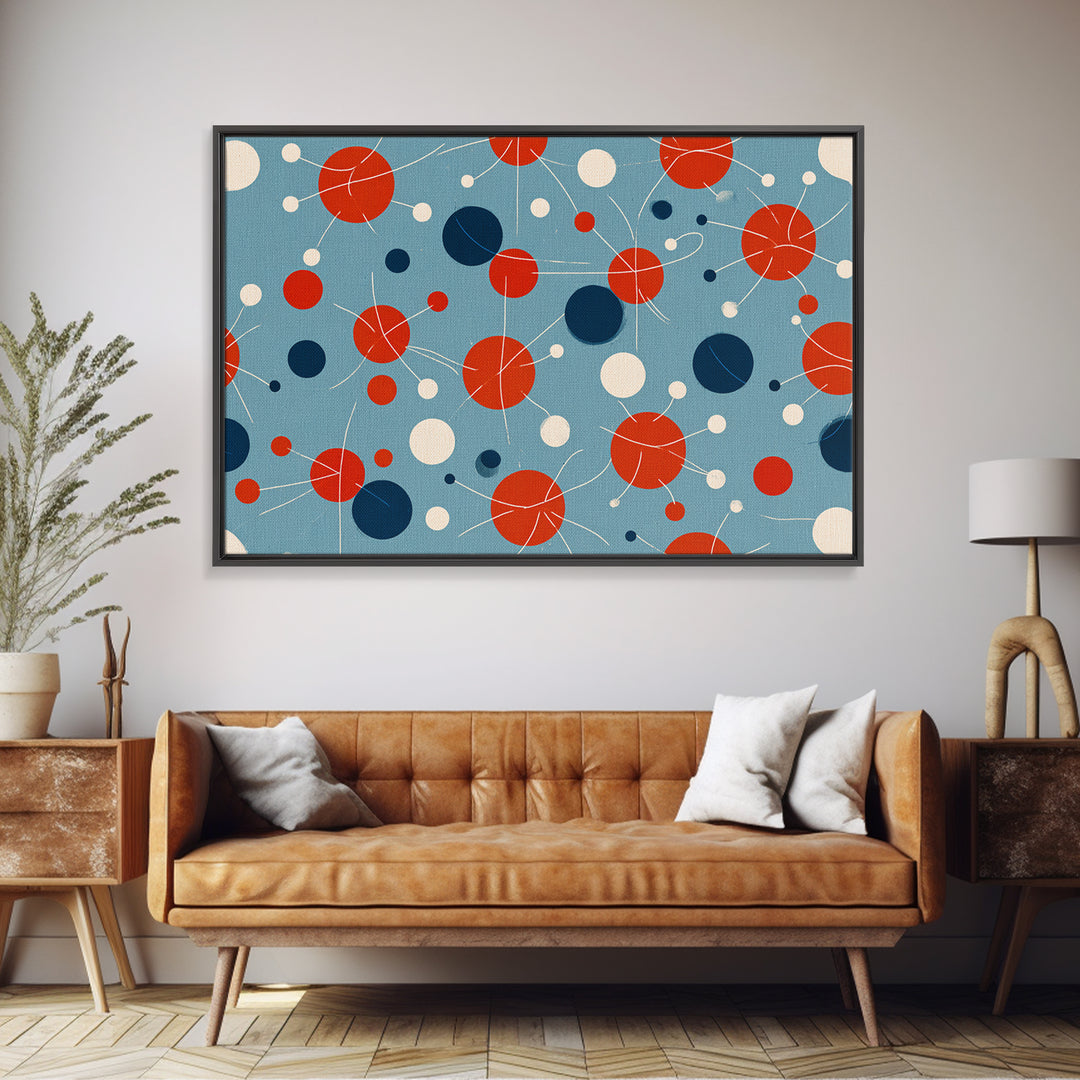 Blue Red Atomic Circles Wall Art, Midcentury Modern Art Print, Retro Space Age Pattern, MCM Living Room Canvas Print Decor