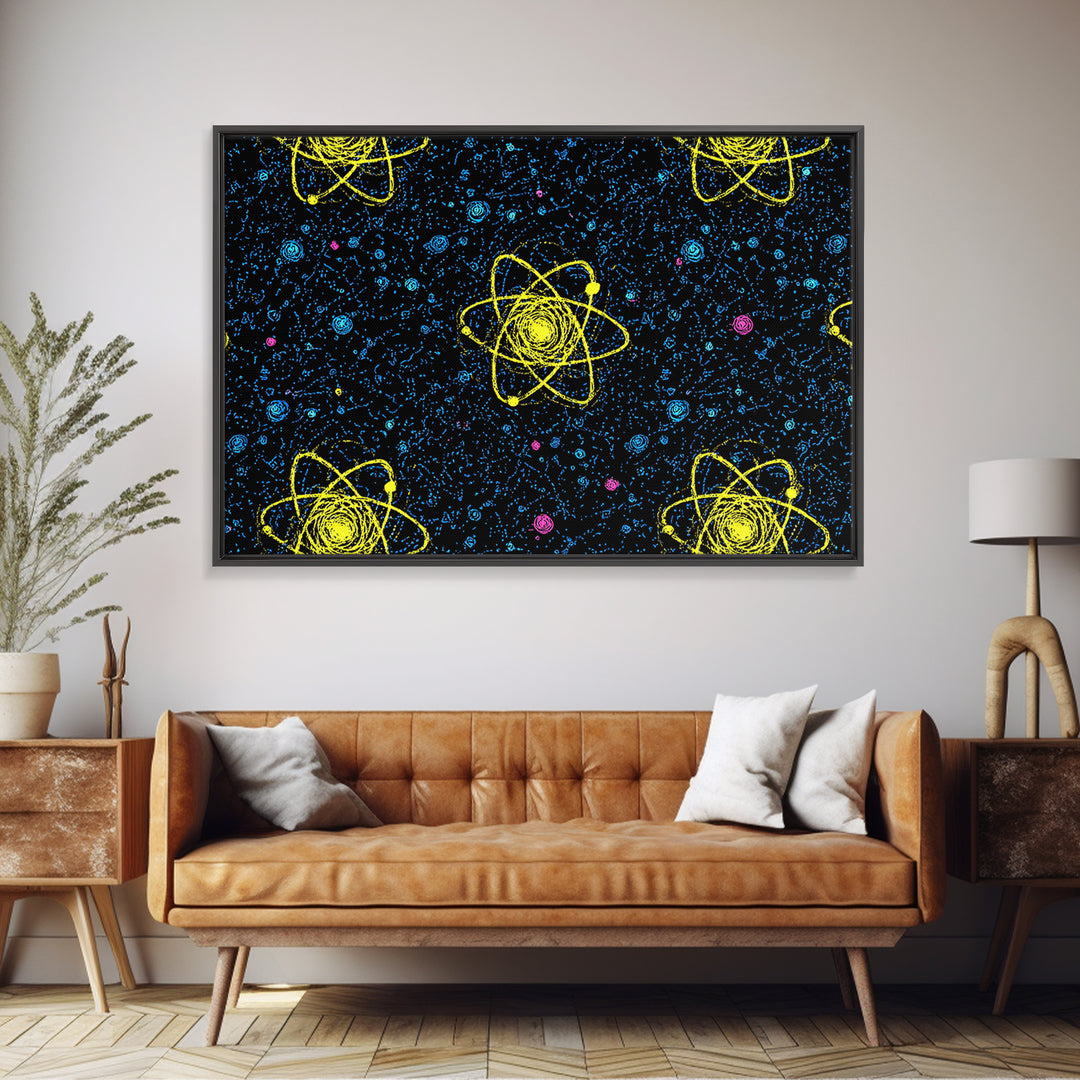 Yellow Atom Starfield Pattern Wall Art, Mid Century Modern Decor, Retro Space Poster, Atomic Art Print, Cosmic Sci Fi Wall Decor