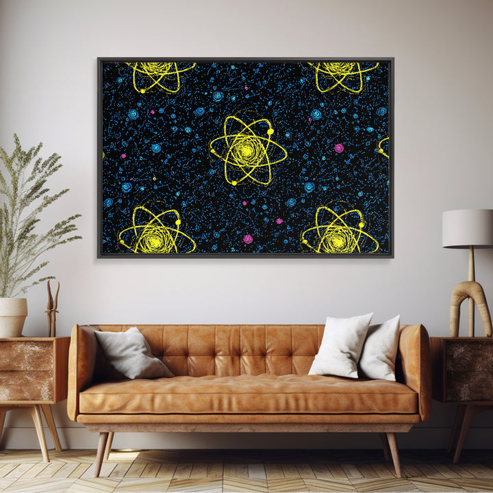 Yellow Atom Starfield Pattern Wall Art, Mid Century Modern Decor, Retro Space Poster, Atomic Art Print, Cosmic Sci Fi Wall Decor