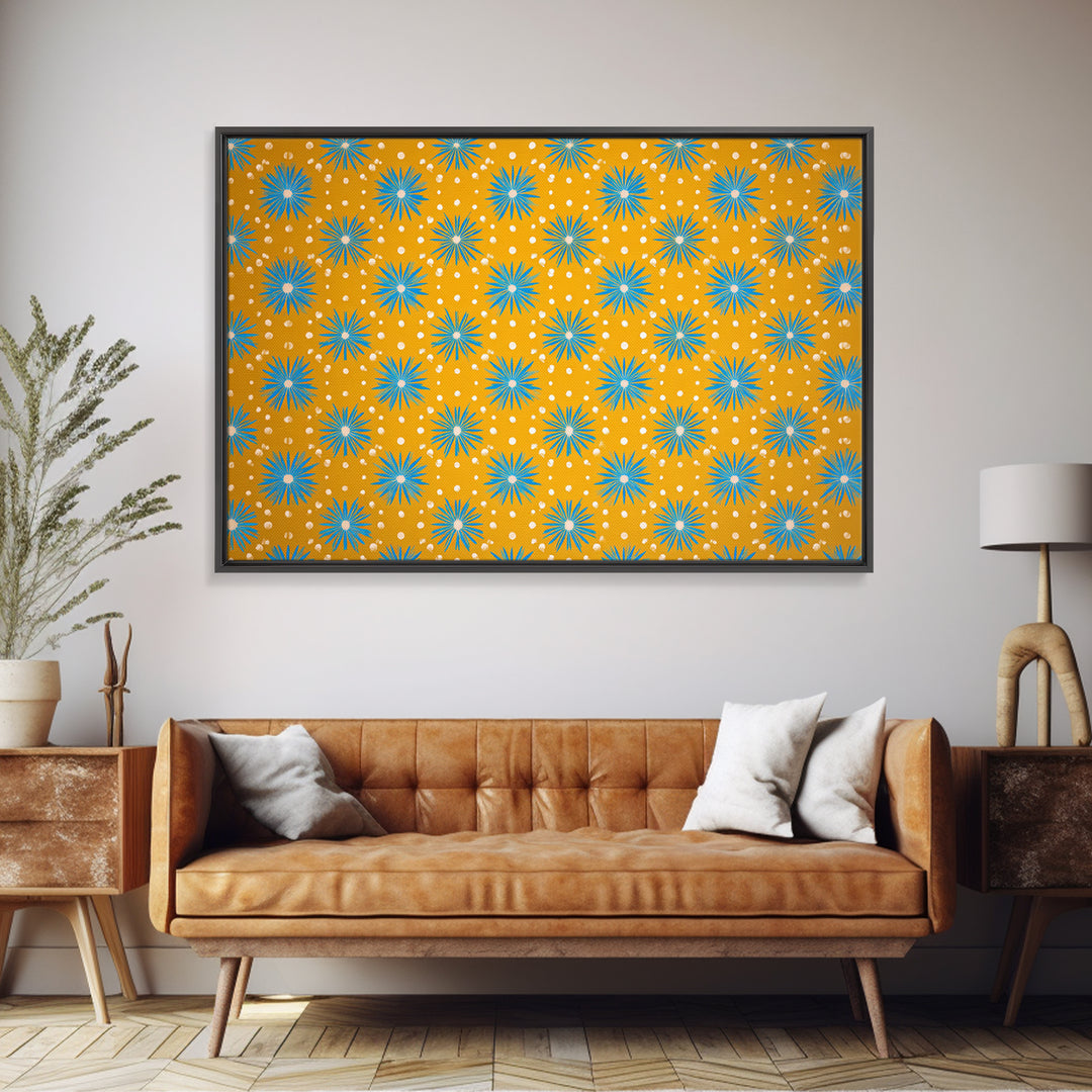 Mustard Teal Atomic Starburst Pattern Wall Art, Mid Century Modern Decor, Retro 1960s Poster, Yellow Wall Art, MCM Geometric Print