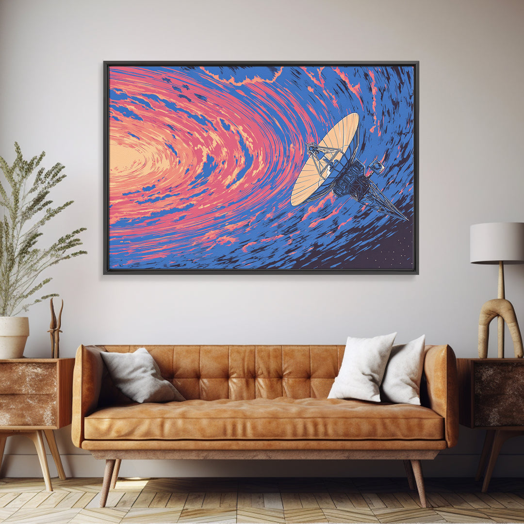 Pink Blue Cosmic Vortex Satellite Wall Art, Retro Futurism Space Poster, Modern Abstract Art Print, Sci Fi Office Wall Decor