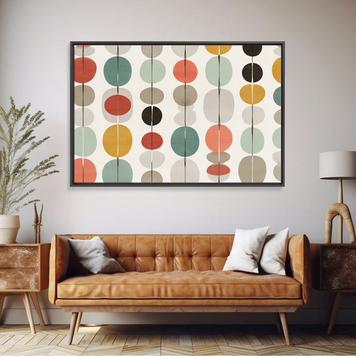 Pastel Circle Garland Pattern Canvas Print, Midcentury Modern Art, Geometric Wall Art, MCM Wall Decor, Retro Home Decor Print