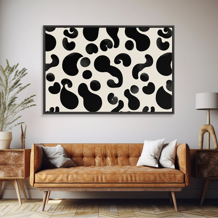 Black Cream Amoeba Shapes Wall Art, Minimalist Abstract Art, Modern Geometric Art Print, Retro Wall Decor, Bold MCM Decor