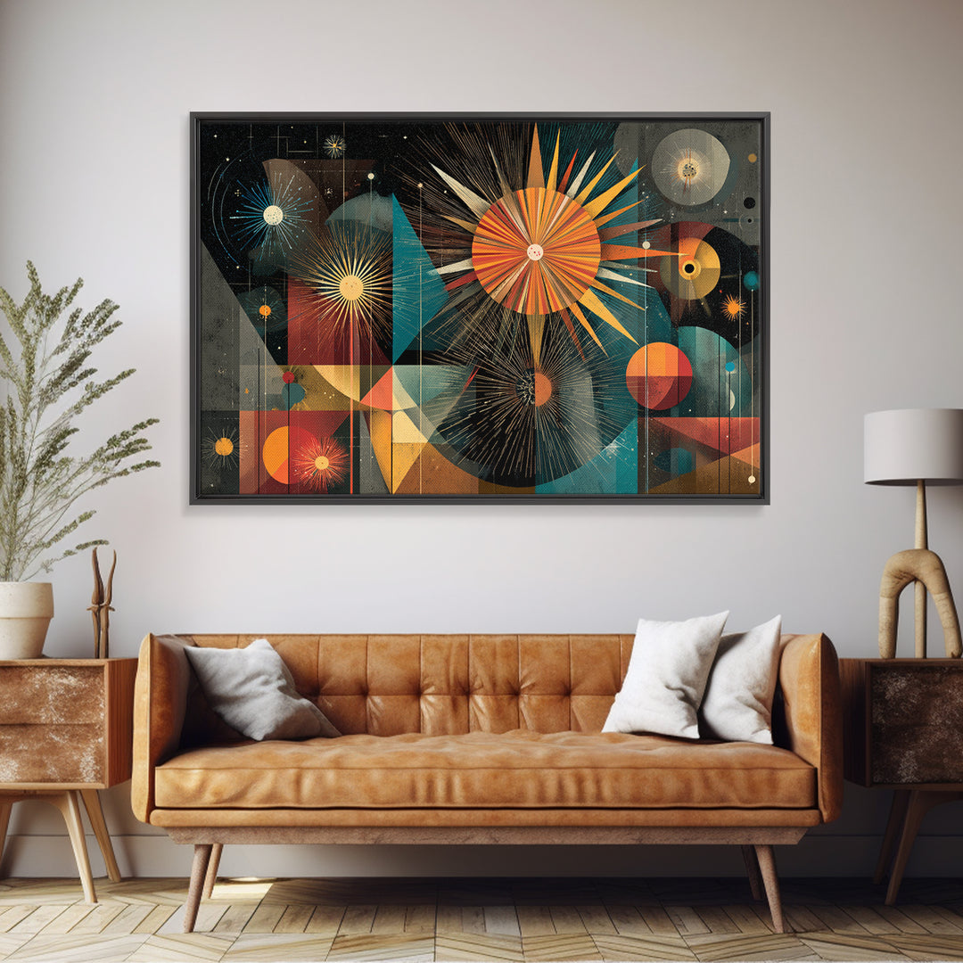 Colorful Atomic Sunburst Geometry Wall Art, Mid Century Modern Abstract Print, Retro MCM Decor, Bold Living Room Poster Gift