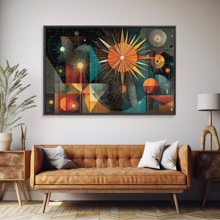Colorful Atomic Sunburst Geometry Wall Art, Mid Century Modern Abstract Print, Retro MCM Decor, Bold Living Room Poster Gift