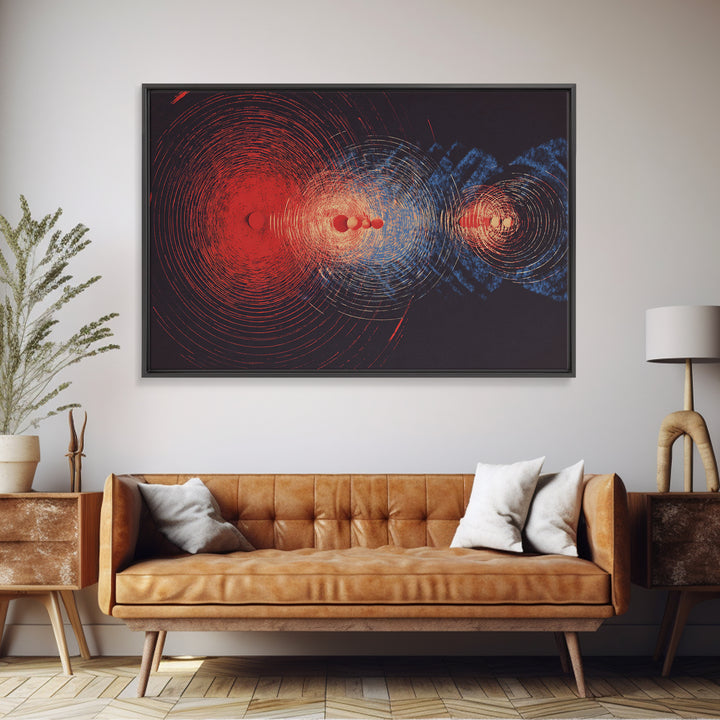 Red And Blue Cosmic Wave Canvas Print, Abstract Sci Fi Rings, Midcentury Modern Wall Art, Space Poster For Modern Home Decor
