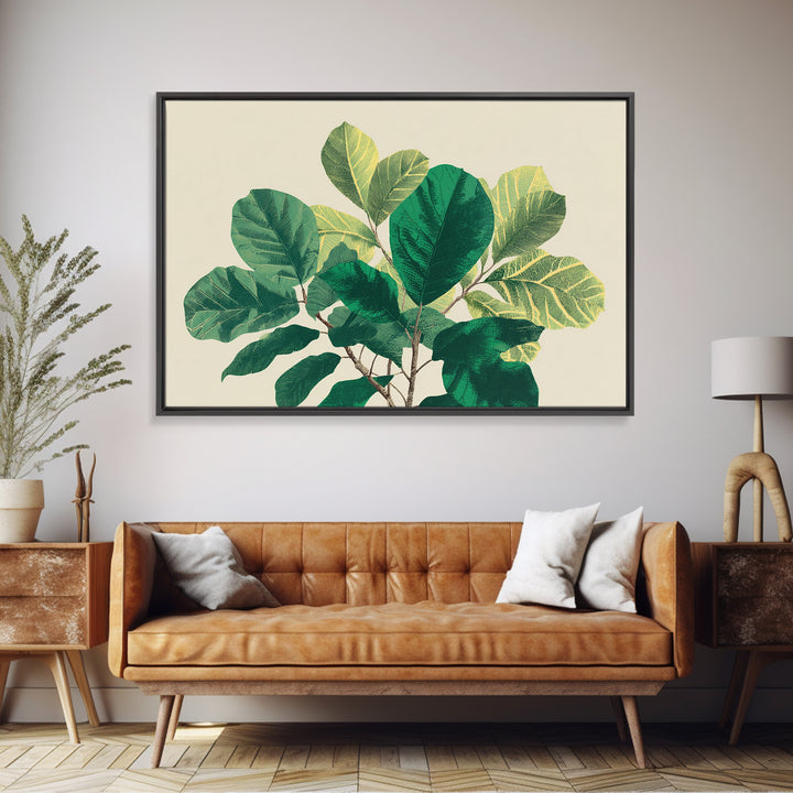 Lush Green Fiddle Leaf Fig Wall Art, Botanical Midcentury Modern Decor, Nature Canvas Print For Living Room Or Office Decor
